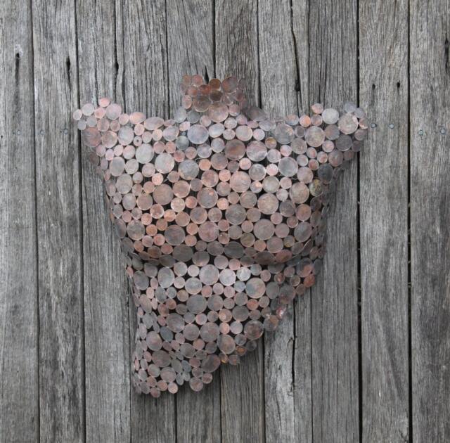 Half Male Copper Coin Torso, Metal Sculpture Ornament, Wall Art, Made To Order - image 1