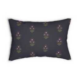 Lumbar Pillow, Boho Floral Block Print, Navy Sage Burgundy, Nursery Decor, Flowers Decorative Bohemian Room Neutral Bedroom