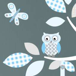 Owl Wall Stickers, Tree Swing Decals, Boys Blue & Grey Nursery Decor, Birds, Butterflies, White Branch Mural, Sleeping Moon & Stars - thumbnail 2