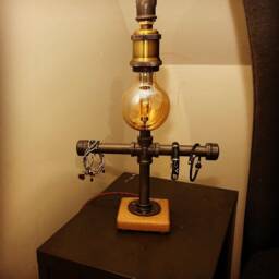 Industrial Bedside Lamp, Solid Oak Base, Upcycled Steampunk, Retro, Mancave Complete With Edison Bulb & Switch - thumbnail 2