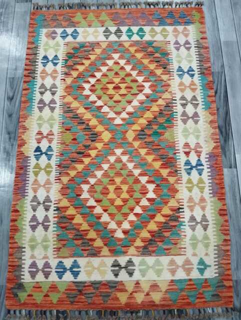 Classic Rug, Handmade Artisan Afghan Turkish Scandinavian Navajo Bohemian Wool Flatweave Multicolour Kilim Rug 161x103 cm - image 1