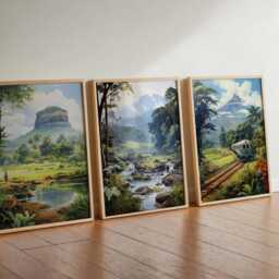 Set Of 3 Sigiriya Sri Lanka Posters, Lion Rock Prints, Travel Poster Set, Asia Wall Art Decor, Minimalist Landscape - thumbnail 2