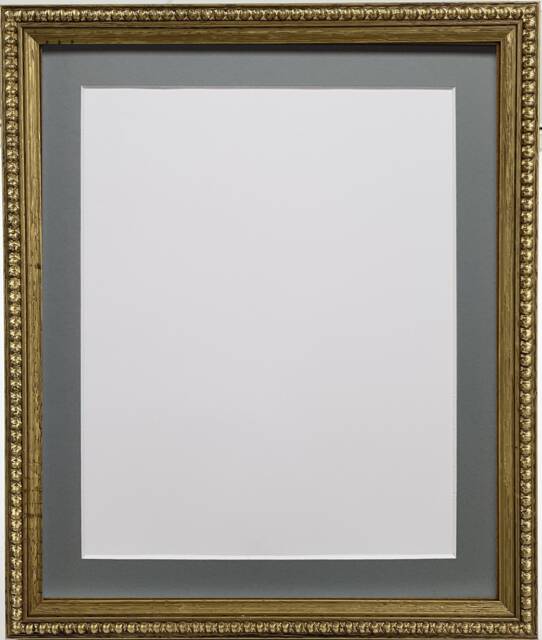 Crown Gold Photo Frame With Dark Grey Mount, Wooden Bobbin Distressed - image 1