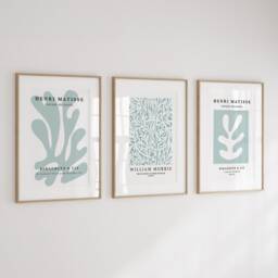 Teal Wall Art, Set Of 3, Matisse, William Morris, Blue, Turquoise Botanical Green Decor, Aqua Prints - thumbnail 2