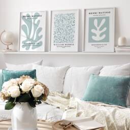 Teal Wall Art, Set Of 3, Matisse, William Morris, Blue, Turquoise Botanical Green Decor, Aqua Prints - thumbnail 1