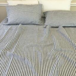 Slate Gray & White Ticking Striped Linen Sheets, Fitted Sheet, Top Extra Large Full Sheets Set, Sheets Queen, King - thumbnail 3