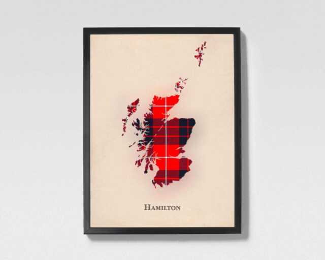 Clan Hamilton Red Scottish Tartan Map - Of Scotland Family Wall Decor, Ready To Hang - image 1