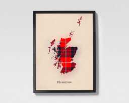 Clan Hamilton Red Scottish Tartan Map - Of Scotland Family Wall Decor, Ready To Hang - thumbnail 1