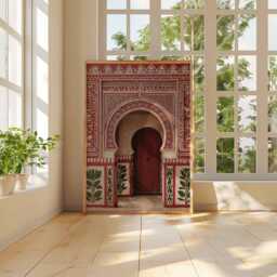 Moroccan Doorway Wall Art Print, Islamic Architecture Poster, Red Arch Decor For Boho Living Room, Poster - thumbnail 3