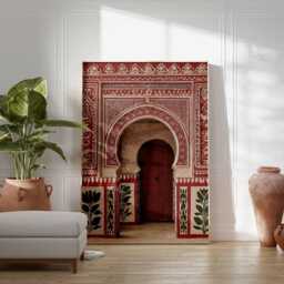 Moroccan Doorway Wall Art Print, Islamic Architecture Poster, Red Arch Decor For Boho Living Room, Poster - thumbnail 2