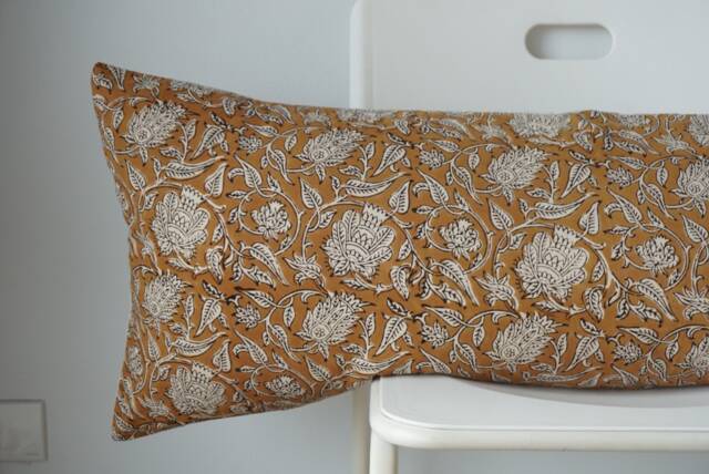 Floral Lumbar Pillow Cover Indian Block Print, Boho Farmhouse Decor - image 1