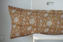 Floral Lumbar Pillow Cover Indian Block Print, Boho Farmhouse Decor - thumbnail 1