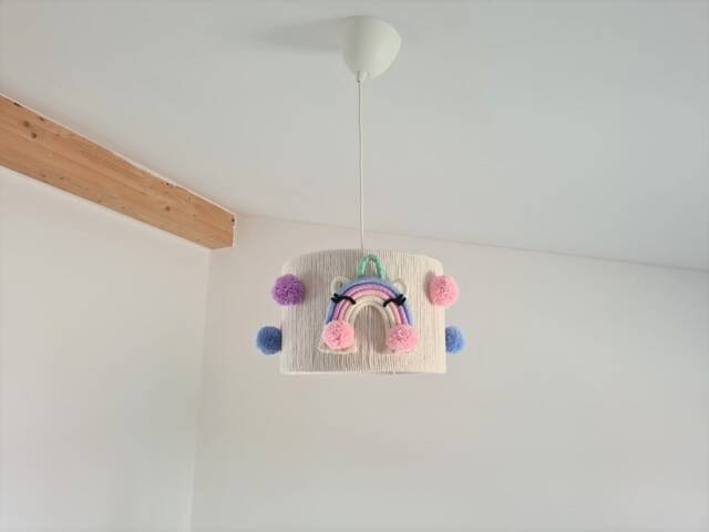 Unicorn Lampshade Colorful Pompoms, Girl Nursery Lighting - image 1