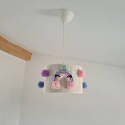 Unicorn Lampshade Colorful Pompoms, Girl Nursery Lighting - thumbnail 2