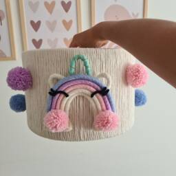 Unicorn Lampshade Colorful Pompoms, Girl Nursery Lighting - thumbnail 3