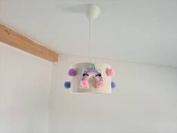 Unicorn Lampshade Colorful Pompoms, Girl Nursery Lighting - thumbnail 1