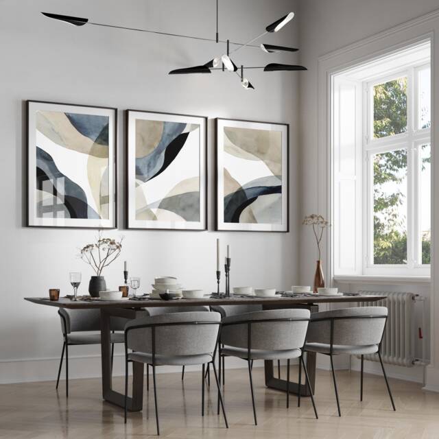 Set Of 3, Geometric Abstract Art, Blue Neutral Beige, Living Room Wall Art Poster Prints Home Decor, A5, A4, A3 A2 A1 Sizes, Fast Delivery - image 1
