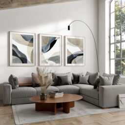 Set Of 3, Geometric Abstract Art, Blue Neutral Beige, Living Room Wall Art Poster Prints Home Decor, A5, A4, A3 A2 A1 Sizes, Fast Delivery - thumbnail 2
