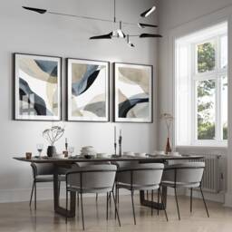 Set Of 3, Geometric Abstract Art, Blue Neutral Beige, Living Room Wall Art Poster Prints Home Decor, A5, A4, A3 A2 A1 Sizes, Fast Delivery - thumbnail 1