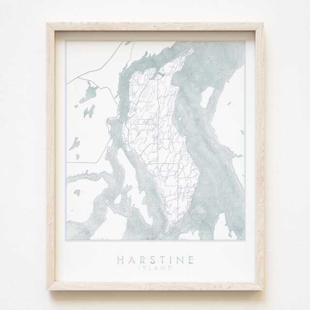 Harstine Island Watercolor Map Hand Drawn Washington Bathymetric Drawing - Art Print Home Gift Puget Sound Vacation Rental Decor - image 1