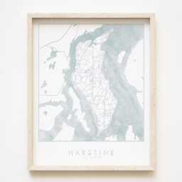 Harstine Island Watercolor Map Hand Drawn Washington Bathymetric Drawing - Art Print Home Gift Puget Sound Vacation Rental Decor - thumbnail 1