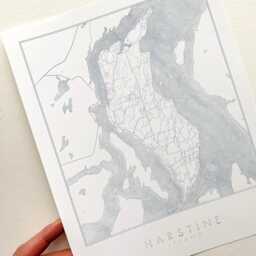 Harstine Island Watercolor Map Hand Drawn Washington Bathymetric Drawing - Art Print Home Gift Puget Sound Vacation Rental Decor - thumbnail 2