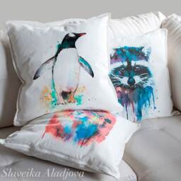 Gentoo Penguin Throw Pillow Cover By Slaveika Aladjova, Cushion Cover, Decorative Pillow Cover, Animal Art, Watercolor Pillow, Christmas - thumbnail 2