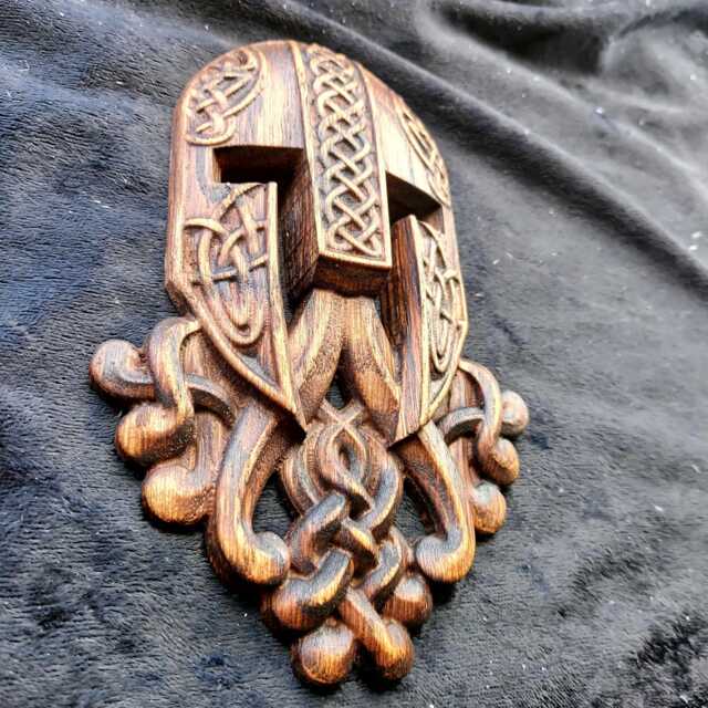 Viking Celtic Wood Carving Mask Odin Thor Norse Pagan Onlay Helmet - image 1