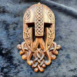 Viking Celtic Wood Carving Mask Odin Thor Norse Pagan Onlay Helmet - thumbnail 3