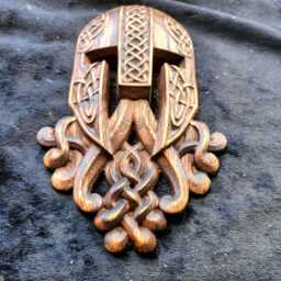 Viking Celtic Wood Carving Mask Odin Thor Norse Pagan Onlay Helmet - thumbnail 2