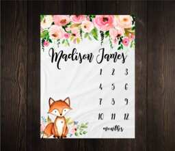 Woodland Milestone Blanket Monthly Growth Tracker Soft Fleece Fox Baby Shower Gift Newborn Watch Me Grow Girl