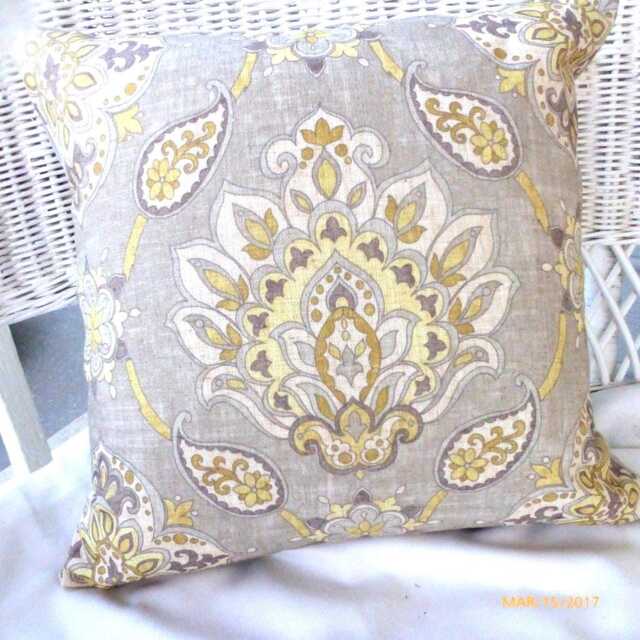 Taupe, Brown & Gold Ikat Pillow Cover From Linen Cotton Blend Fabric - image 1