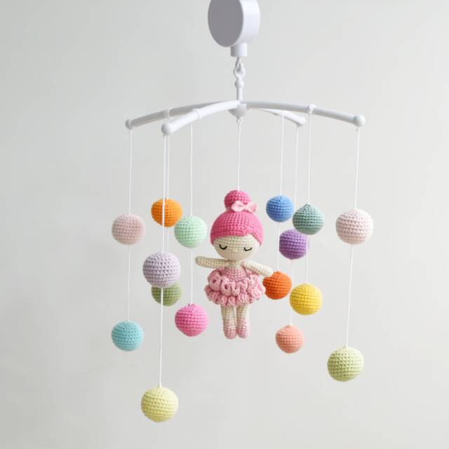 Cute Ballerina Crib Mobile Crochet With Multicolor Balls - Best Baby Shower Gift - image 1