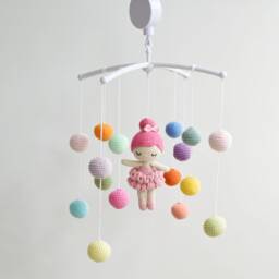 Cute Ballerina Crib Mobile Crochet With Multicolor Balls - Best Baby Shower Gift - thumbnail 1