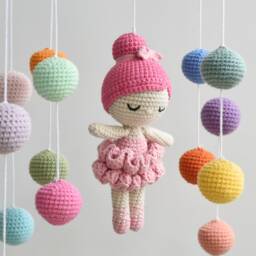 Cute Ballerina Crib Mobile Crochet With Multicolor Balls - Best Baby Shower Gift - thumbnail 3