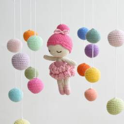 Cute Ballerina Crib Mobile Crochet With Multicolor Balls - Best Baby Shower Gift - thumbnail 2