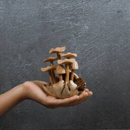 Handmade Wood Carved Mushroom Sculpture Rustic Home Decor 4.5 - thumbnail 4