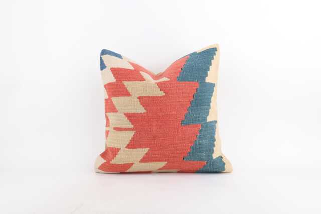 Floral Kilim Pillow Cover Vintage Turkish Wool, 18x18 - image 1