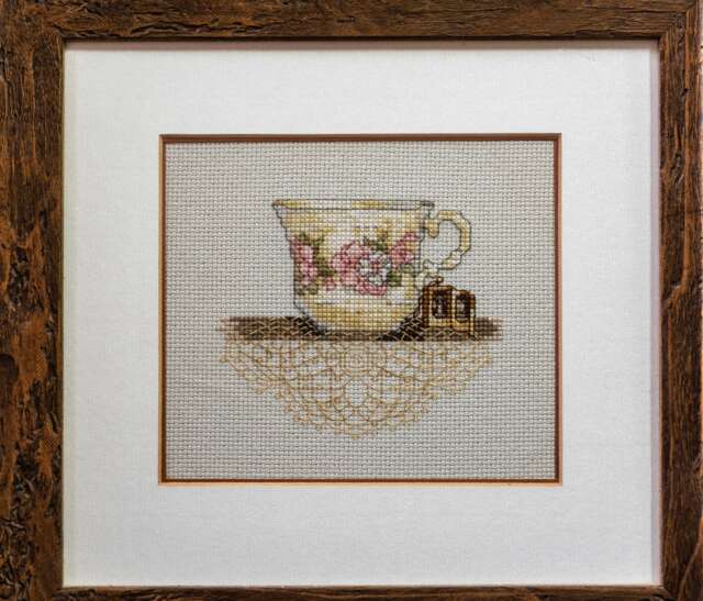Vintage Floral Teacup Framed Needlepoint Wall Hanging, Housewarming Gift, Gallery Art - image 1