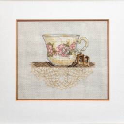 Vintage Floral Teacup Framed Needlepoint Wall Hanging, Housewarming Gift, Gallery Art - thumbnail 2