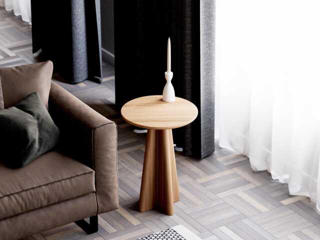 Solid Oak Round End Table Modern Living Room Side Table - image 1