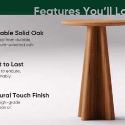 Solid Oak Round End Table Modern Living Room Side Table - thumbnail 3