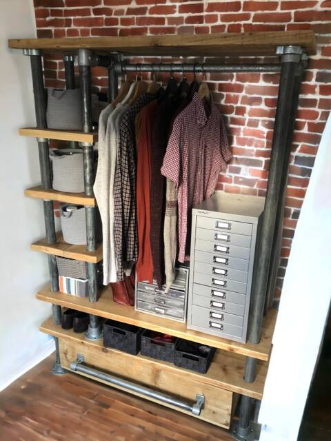 Industrial Open Wardrobe With Drawers - Reclaimed Scaffolding- The Tallinn - image 1
