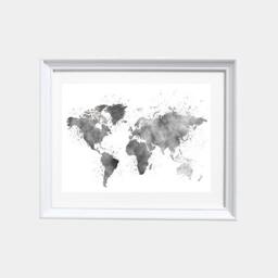 Watercolor World Map Print Gray Nursery Wall Art - thumbnail 2