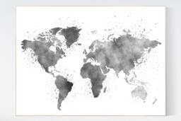 Watercolor World Map Print Gray Nursery Wall Art - thumbnail 1