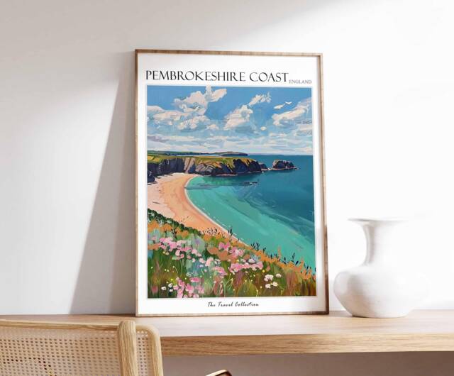 Pembrokeshire Coast Poster Wales Travel Print, Coastal Wall Art - image 1