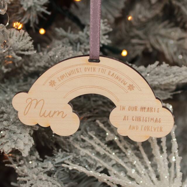 Personalised Rainbow Memorial Wooden Engraved Christmas Tree Ornament Decoration - image 1