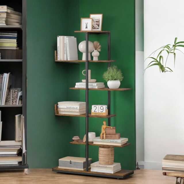 Industrial 6-Tier S-Shaped Bookcase - Modern Storage & Display - image 1