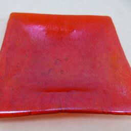 Hand Crafted Glass Dish With Butterfly Embossed Imprint With Candle - Iridescent Orange Made Gift Christmas Gift - thumbnail 2