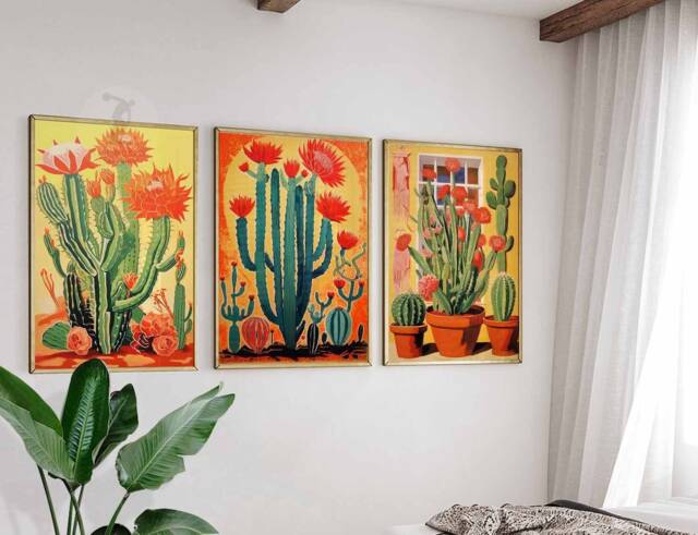 Mexican Set Of 3 Cactus Posters, Prints, Floral Wall Art, Botanical Mexico Art Decor, Decor - image 1